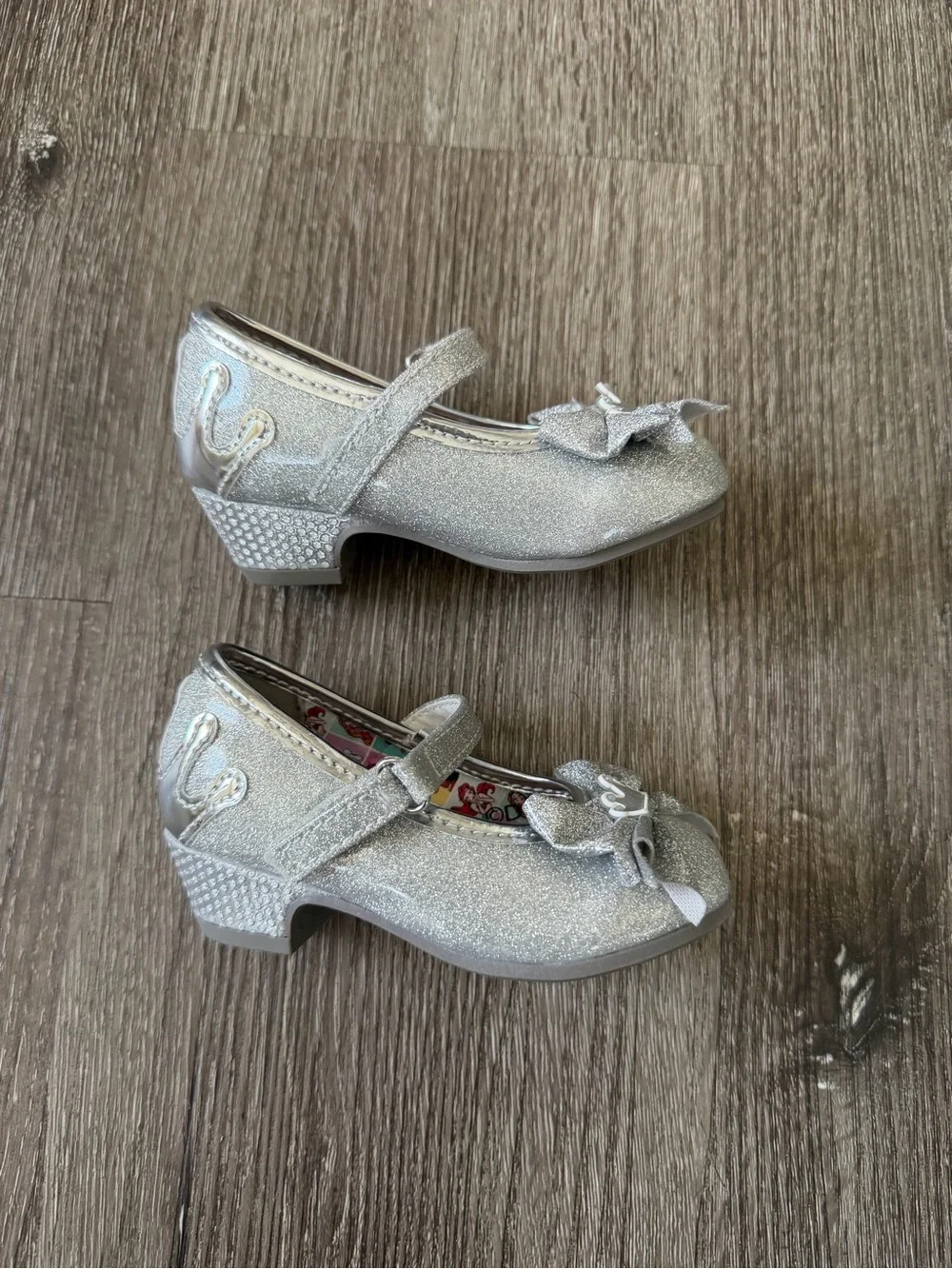 Disney Silver Glitter Mary Jane Shoes with Bow and Crown Accent